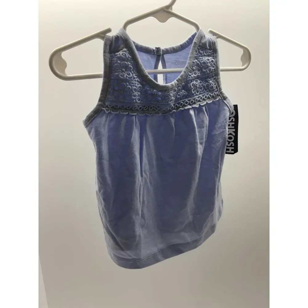 OshKosh B’gosh Baby Girls 12M Blue Floral Embroidered Sleeveless Top NWT